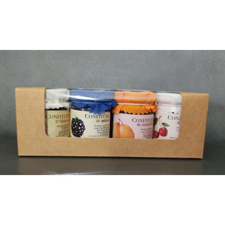 Coffret dégustation de confitures coffret 105 grs Abricots - Mûres -  Mirabelles - Griottes