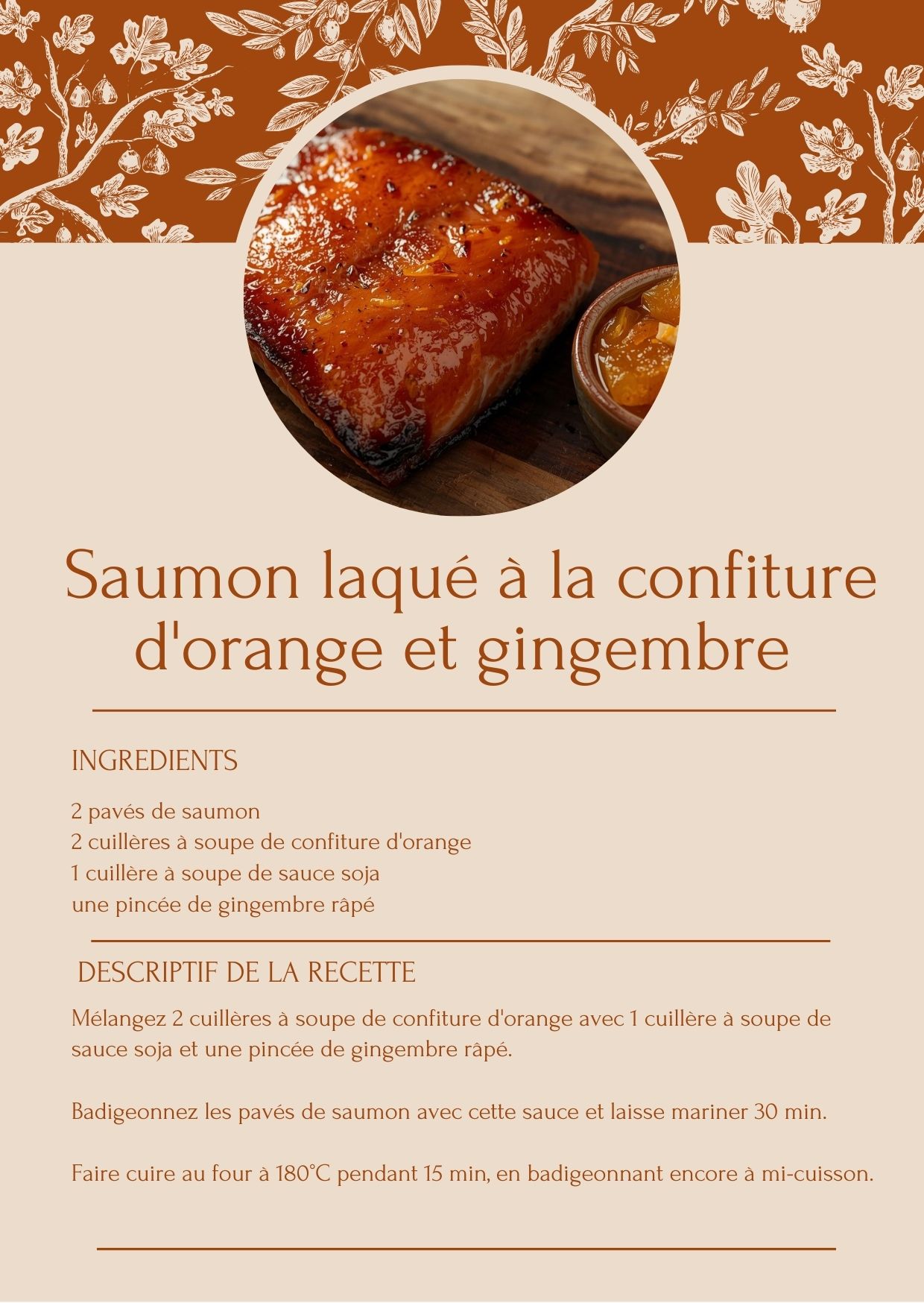 Saumon laqué à la confiture d'orange et gingembre